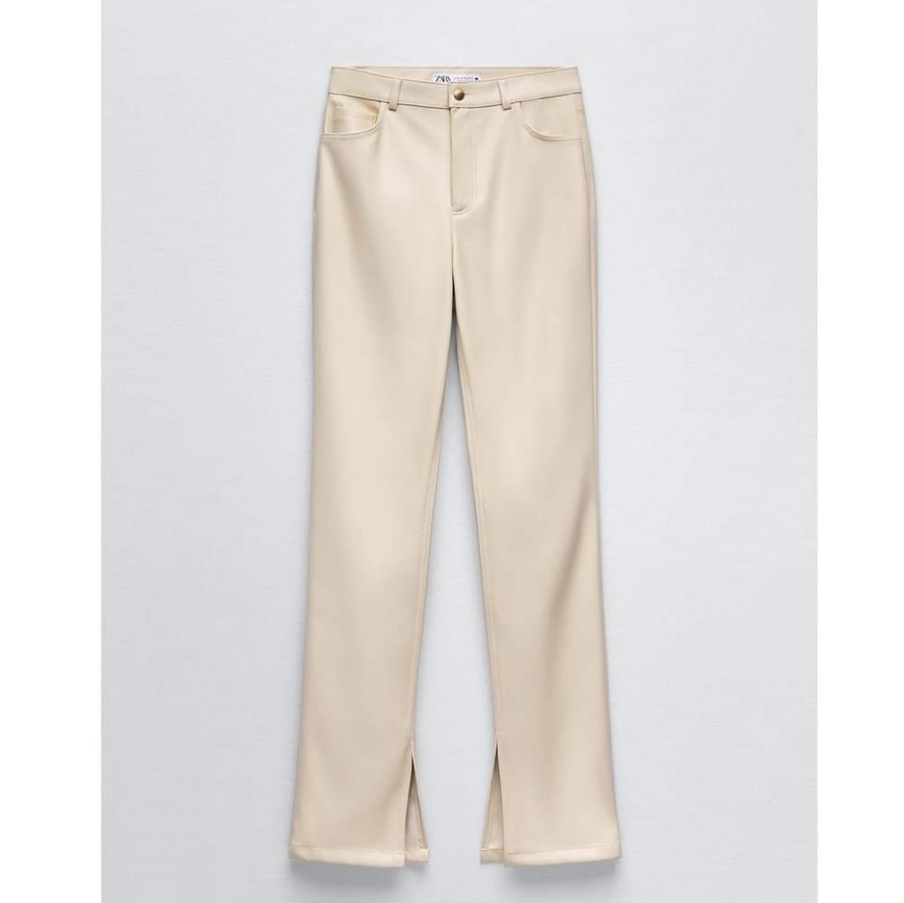 Zara * Faux Leather Cream Pants Slit - Picture 9 of 16